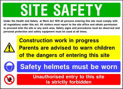 Site safety parental advice and ppe multi message sign