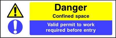 Danger Confined space permit to work required sign