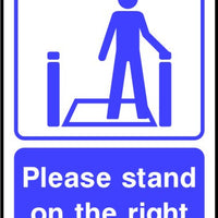 Please stand on the right escalator sign