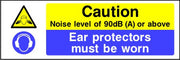 Caution Noise level of 90dB (A) or above Ear protectors must be worn sign