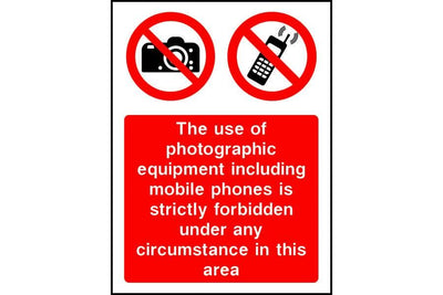 Use of photographic equipment strictly forbidden sign