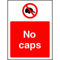 No caps prohibition safety sign