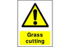 Grass cutting caution sign