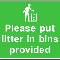 Please put litter in bins provided sign