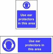 Use ear protectors in this area safety sign