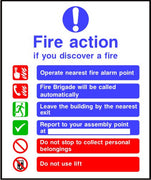 Fire brigade called automatically Do not use lifts Fire action sign