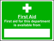 Departmental first aid availability safety sign