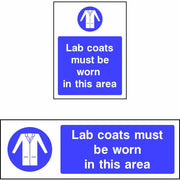 Lab coats must be worn in this area safety sign