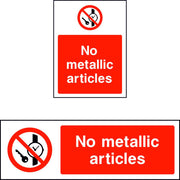 No metallic articles prohibition safety sign