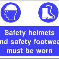 Safety helmets and safety footwear must be worn sign