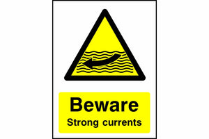 Beware strong currents sign
