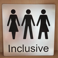 Inclusive Toilet sign on Silver/Black laminate