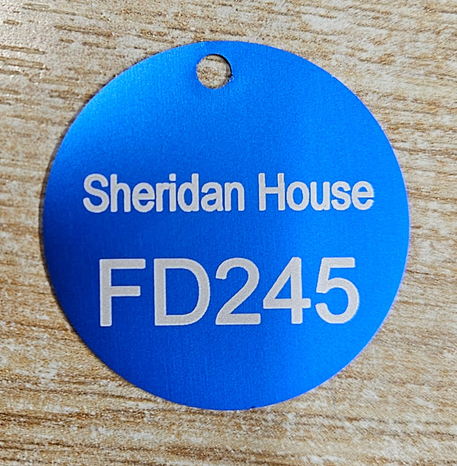 Blue Disc Sticker Engraved 35mm Royal Blue Aluminium Disc | SK Signs & Labels