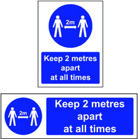Keep 2 metres apart at all times sign