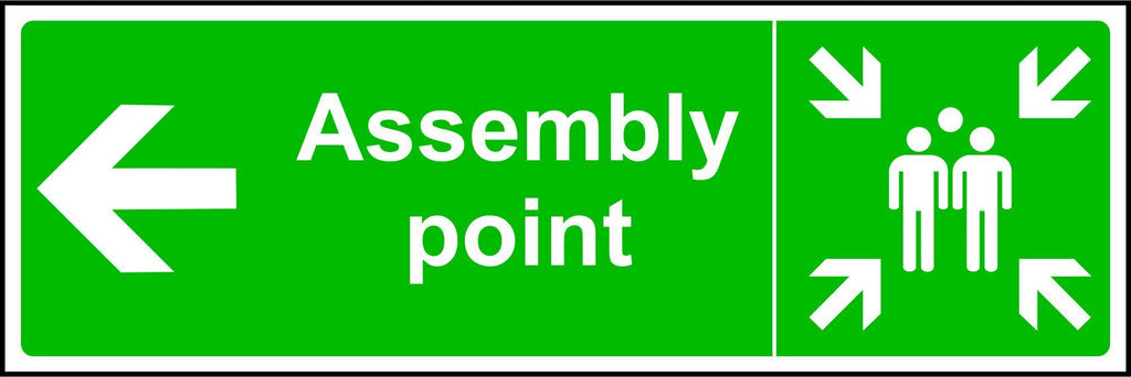 Assembly Point Sign Left Assembly Point with Arrow Left Sign | SK Signs & Labels