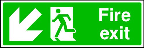 Fire Exit Arrow Down Left Sign