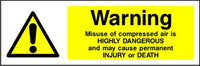 Warning Misuse of compressed air safety sign