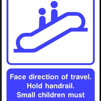 Face direction of travel Hold handrail sign