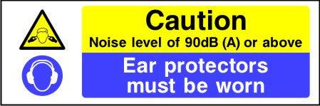Caution Noise level of 90dB (A) or above Ear protectors must be worn sign