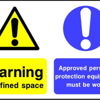 Warning confined space Approved PPE must be worn sign