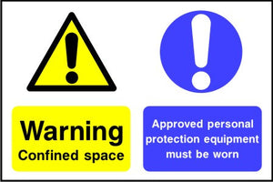 Warning confined space Approved PPE must be worn sign