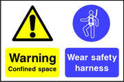 Warning confined space Wear safety harness sign