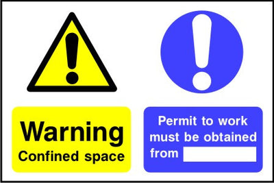 Warning confined space Permit to work must be obtained from sign