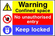 Warning Confined space No unauthorised entry Keep locked sign