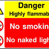 Danger Highly flammable No smoking No naked lights sign