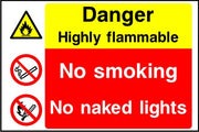 Danger Highly flammable No smoking No naked lights sign