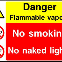 Danger Flammable vapour No smoking No naked lights sign