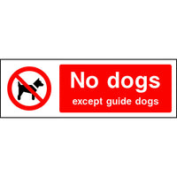 No dogs except guide dogs park safety sign