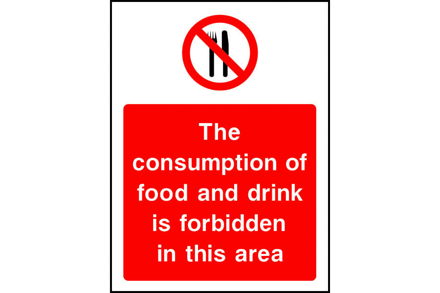 The consumption of food and drink is forbidden in this area sign