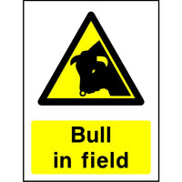 Bull in field warning sign