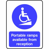 Portable access ramps available from reception sign