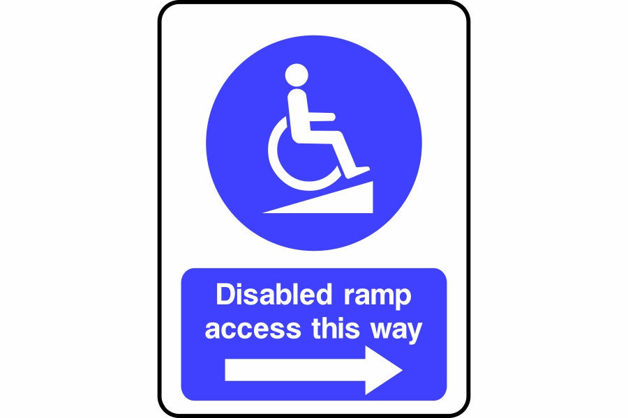 Disabled ramp access this way (arrow right) sign