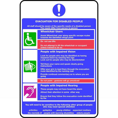 Evacuation for disabled people fire notice sign