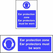 Ear protection zone Ear protectors must be worn safety sign