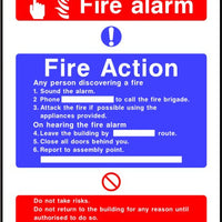 Fire Alarm fire action notice sign