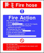 Fire Hose fire action notice sign