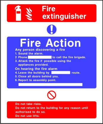 Fire Extinguisher fire action notice sign