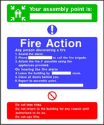 Assembly point fire action notice sign