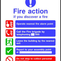 Call Fire brigade Fire action sign