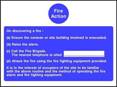 Caravan fire action notice sign