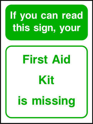 First Aid Kit is missing safety sign
