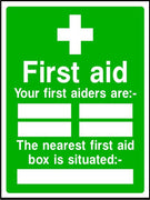 First aiders and first aid box sign