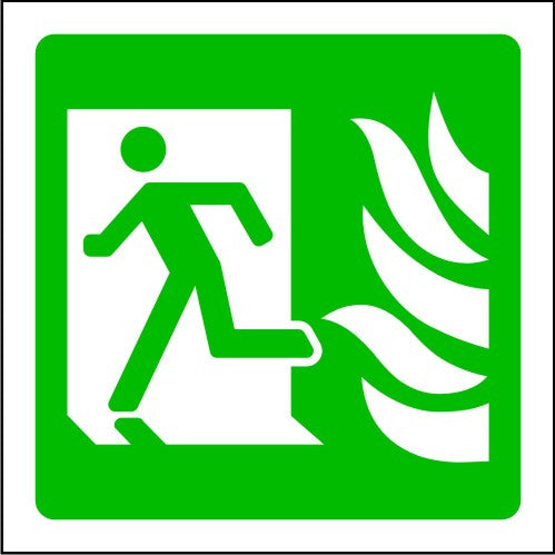 Running Man to Left with Flames Emergency Escape Sign