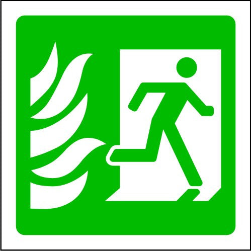 Running Man to Right with Flames Emergency Escape Sign