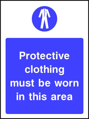 Protective clothing must be worn in this area safety sign