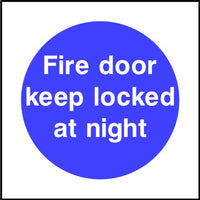 Fire door keep locked at night sign